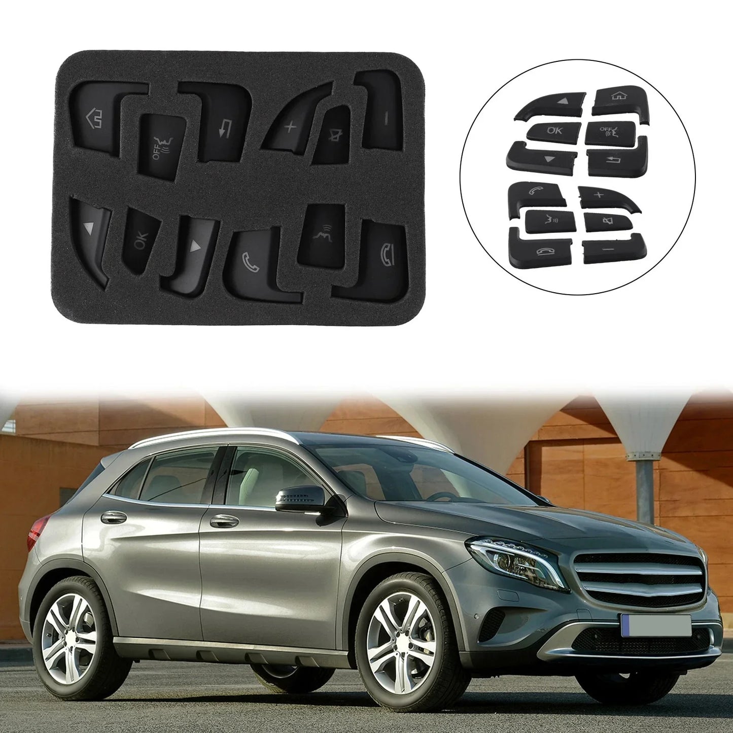 Black ABS Button Cover Sticker / 12pcs / Button Cover Sticker for Mercedes C-Class W205 (2014–2021)