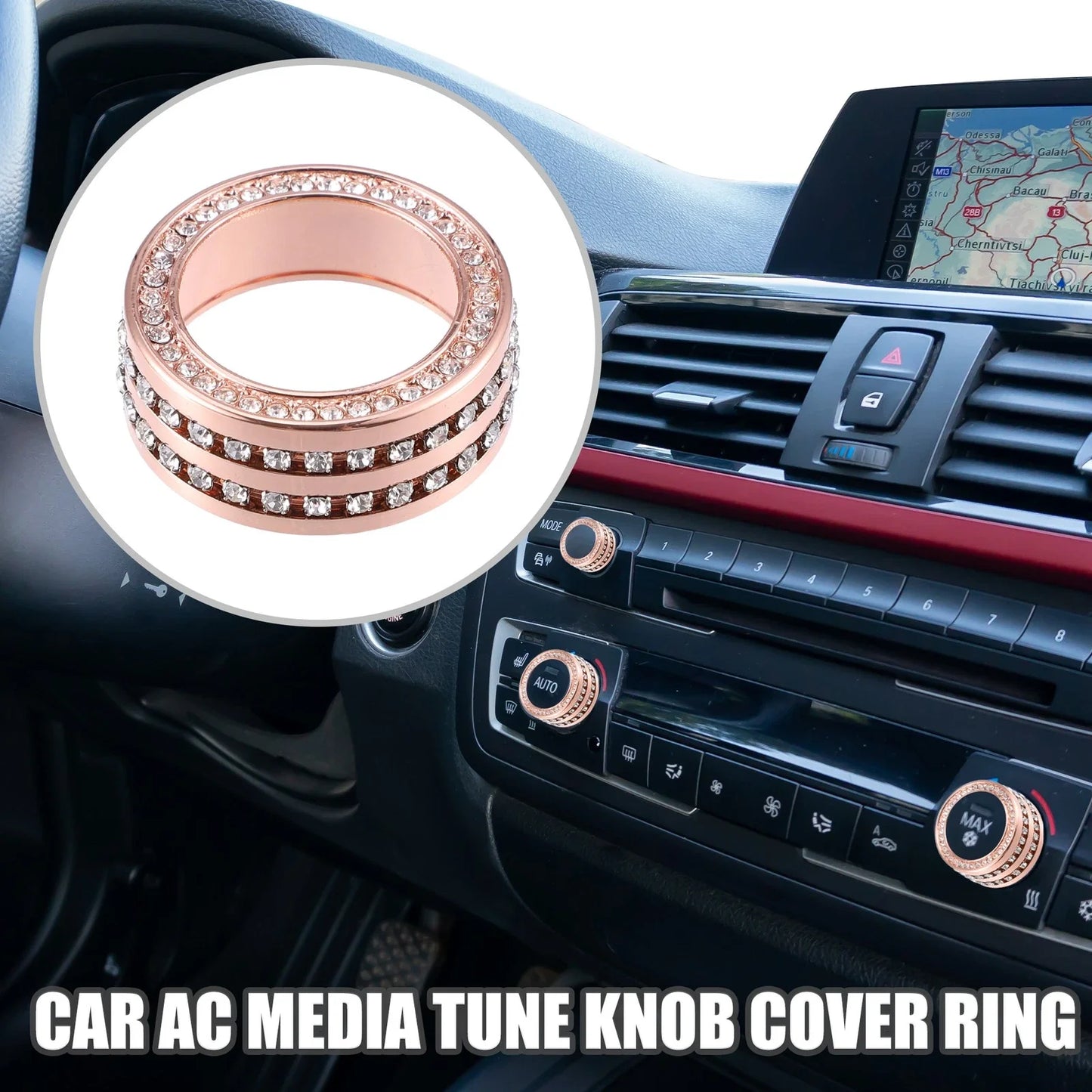 3 x Tune Knob Cover Ring for BMW 3 Series F30 Rose Gold Tone 3 Pcs
