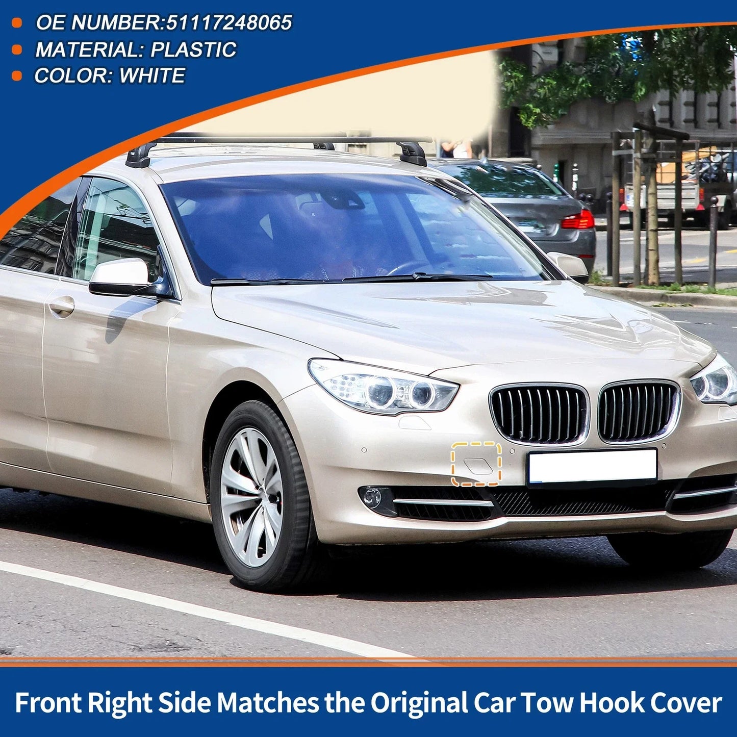 Tow Hook Cover Front Right for BMW 535i 550i GT White
