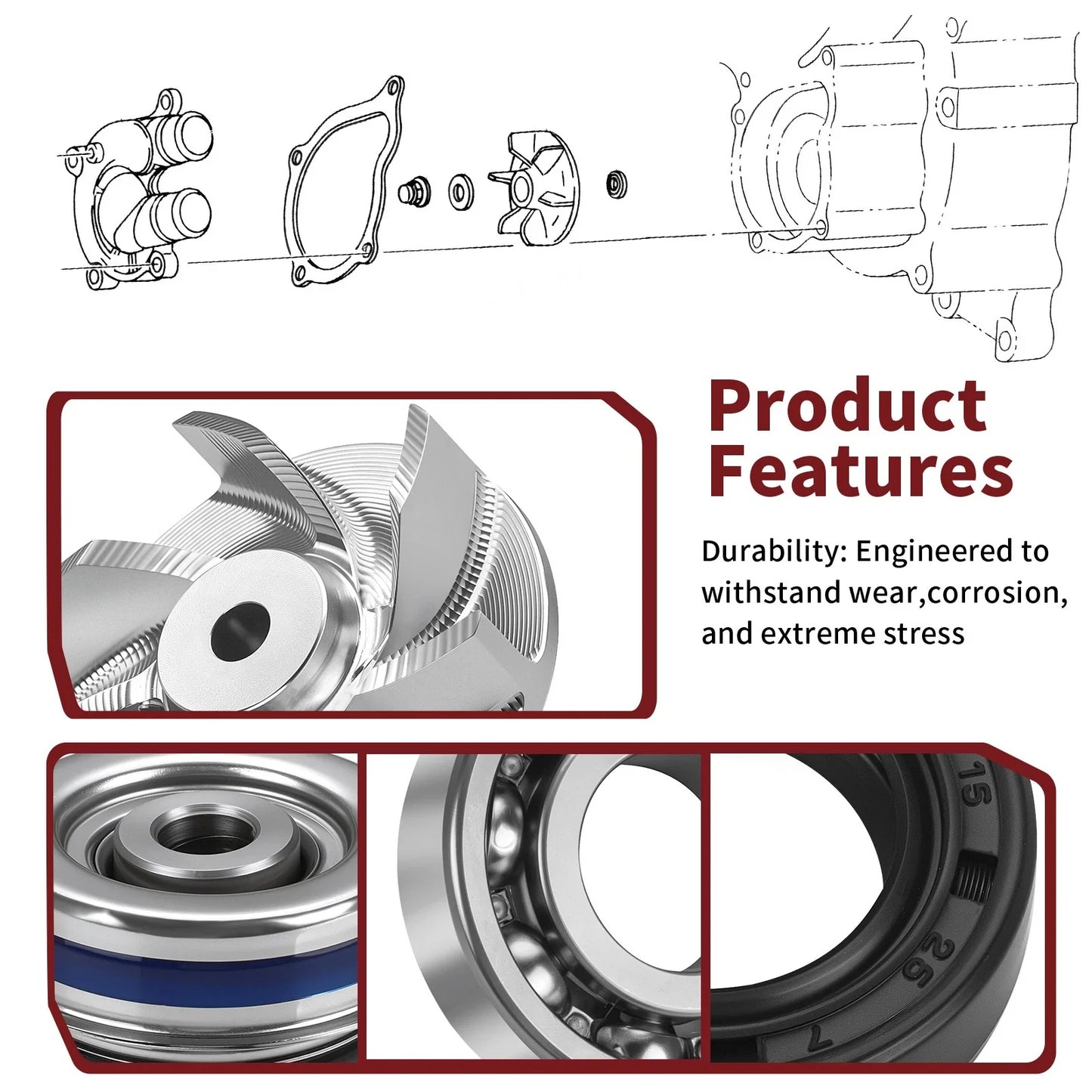 Water Pump Kit Impeller Bearing Seal Gasket for Polaris Magnum (1995–2003)