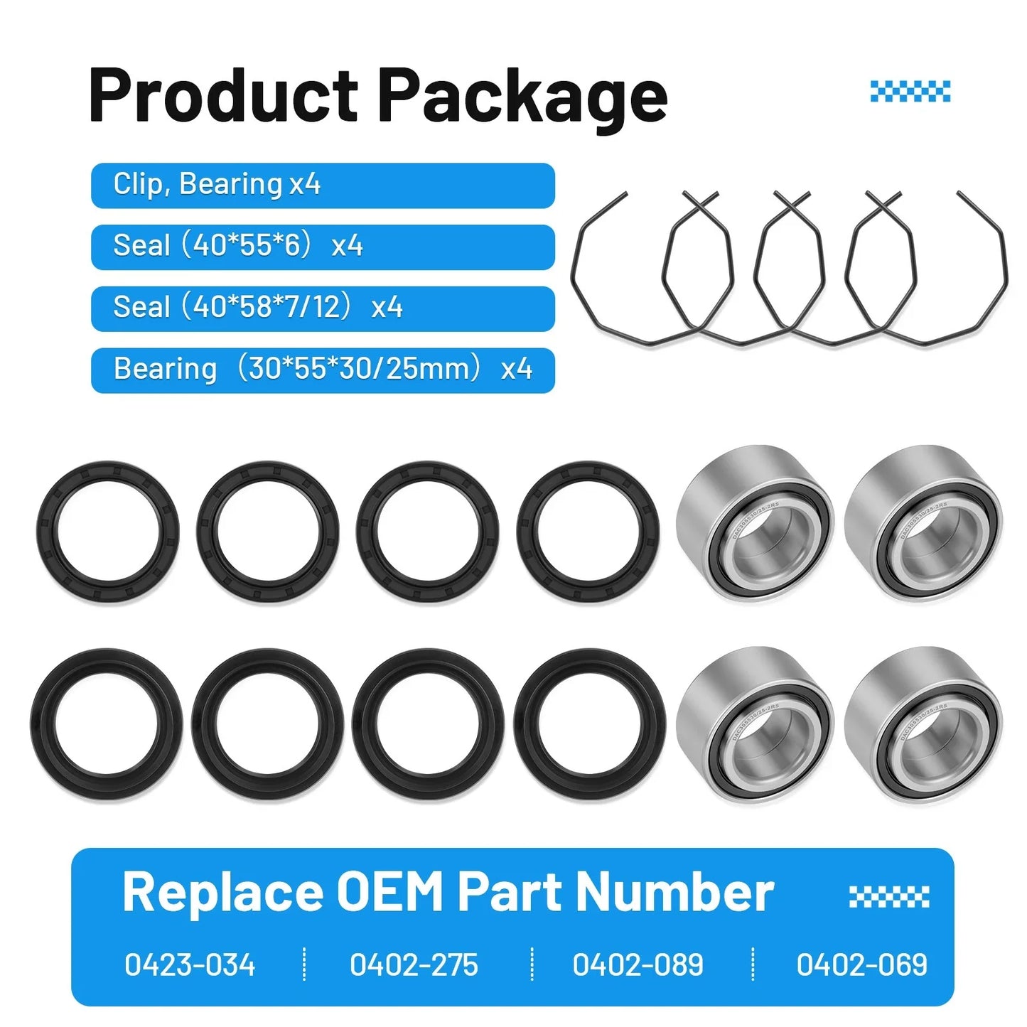 Front & Rear Wheel Hub Bearings Seals Kit for Arctic Cat ATV (2002–2004)
