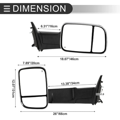 Tow Mirrors for Dodge Ram 1500 with Turn Signal Light Silver Tone 2 x  (2009-2018)