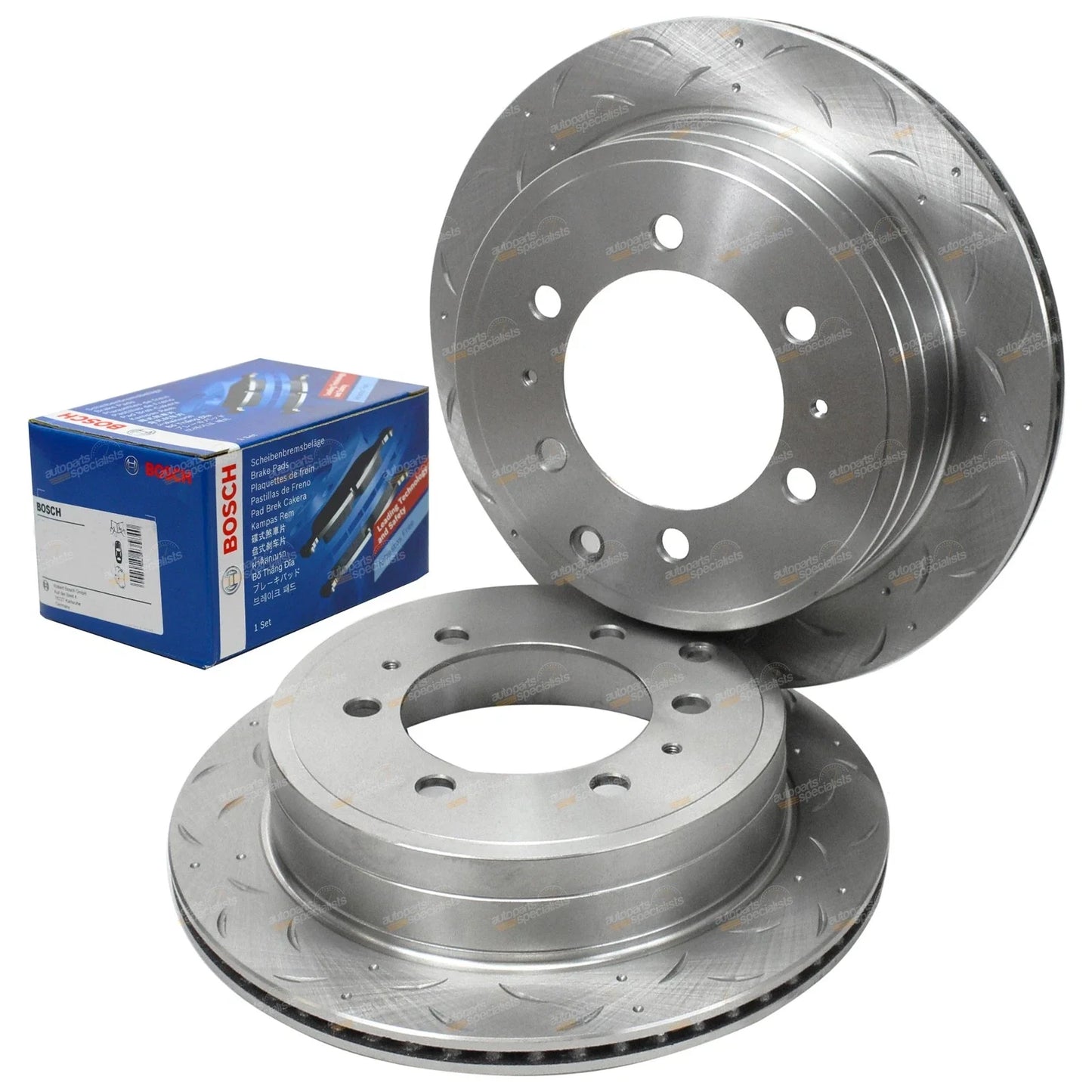 Rear Slotted Drilled Disc Rotors + Pads for Prado 120 Series (2002–2009)