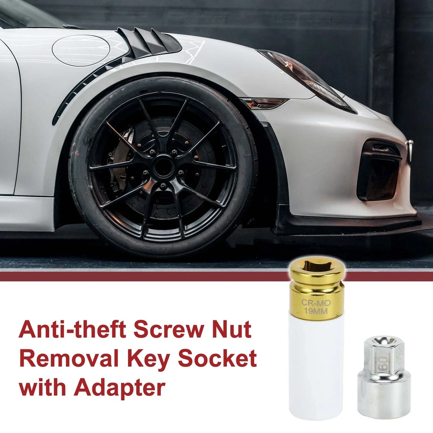 Set of 2 Wheel Lock Lug Nuts with 14 Teeth Anti-theft Key for Porsche Cayenne