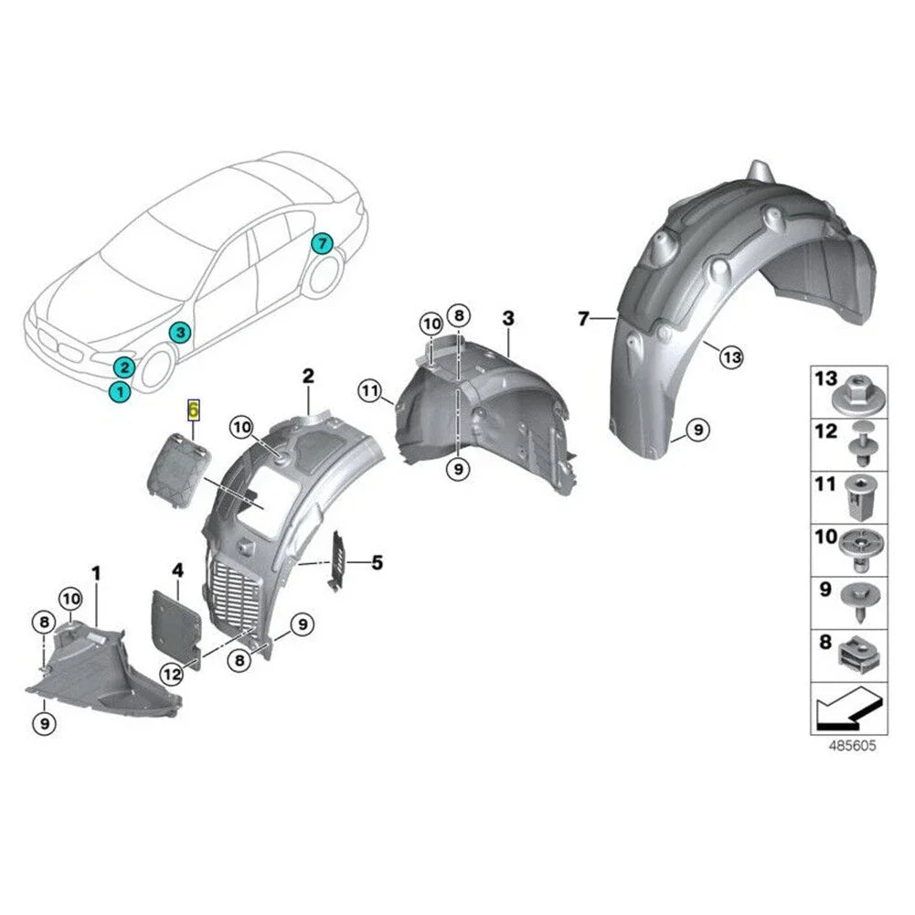 Wheel Mudguards Position Bulb Covers for BMW 5–8 Series