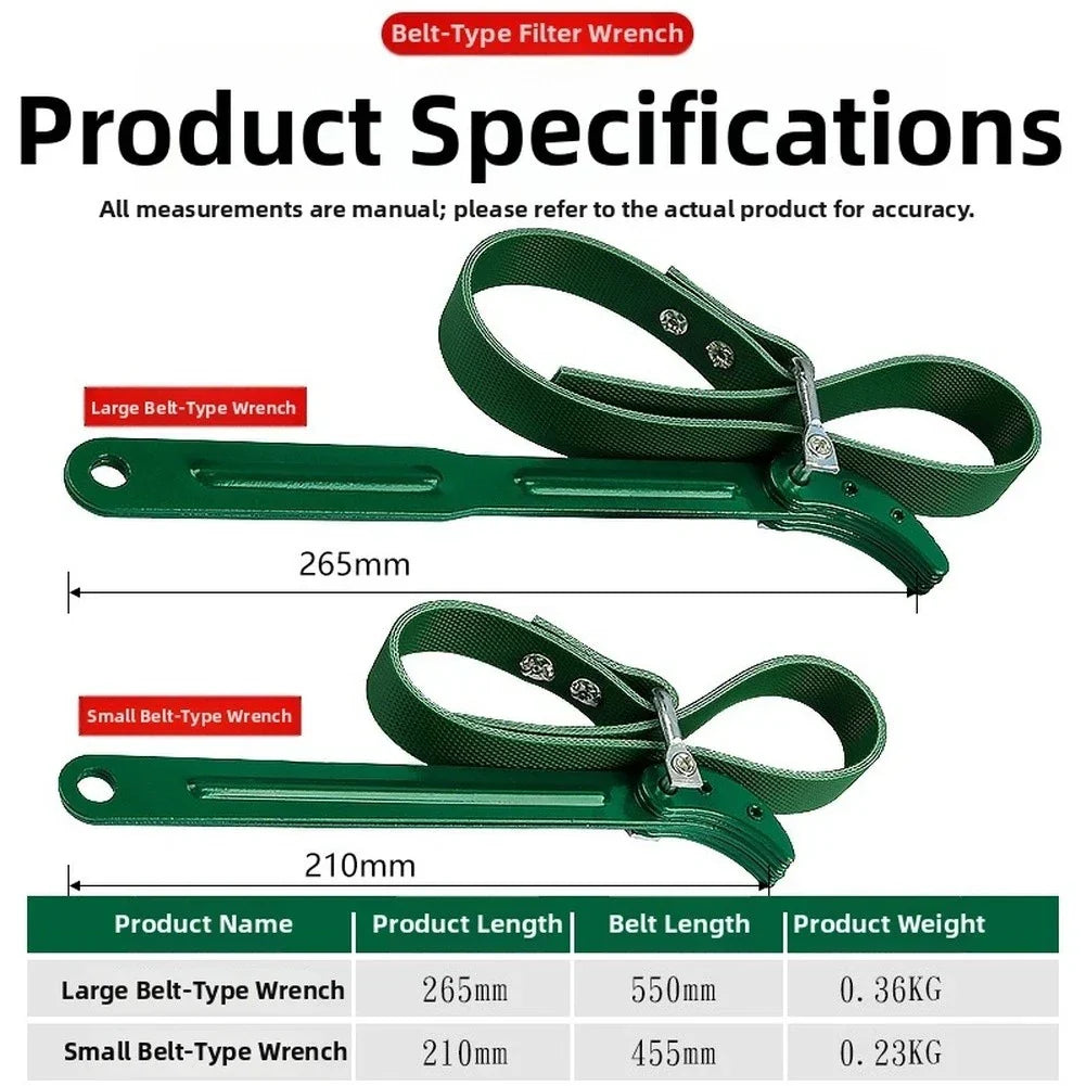 Oil Filter Wrench with Strong Belt Mechanism for Secure Filter Removal