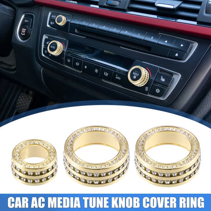 AC Tune Knob Cover Ring for BMW 3 Series F30 Gold Tone 3 x Pcs