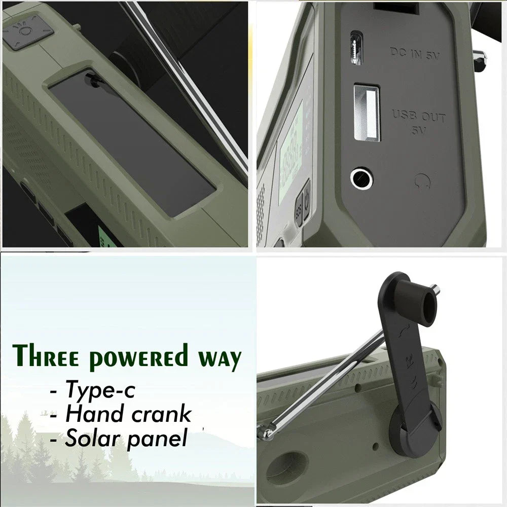 Emergency Hand Crank Radio Bluetooth FM DAB Flashlight Power Bank Charger