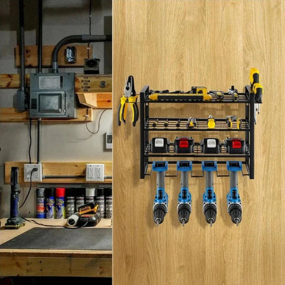 4 Layer Metal Power Tool Organizer Wall Mounted Storage Rack
