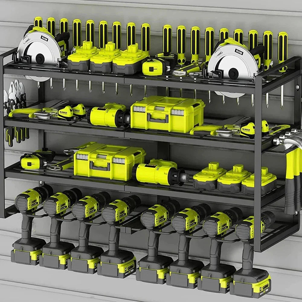 4-Layer Power Tool Organizer Wall Mount for High-Capacity Storage - 8 Drill Holder