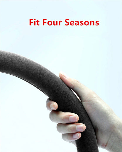 15" Black Suede Anti-Skid Steering Wheel Cover for Car (All Seasons)