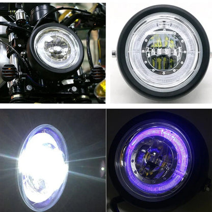 High Power 7" LED Headlight + Mesh Cover + Bracket for Retro Motorcycle