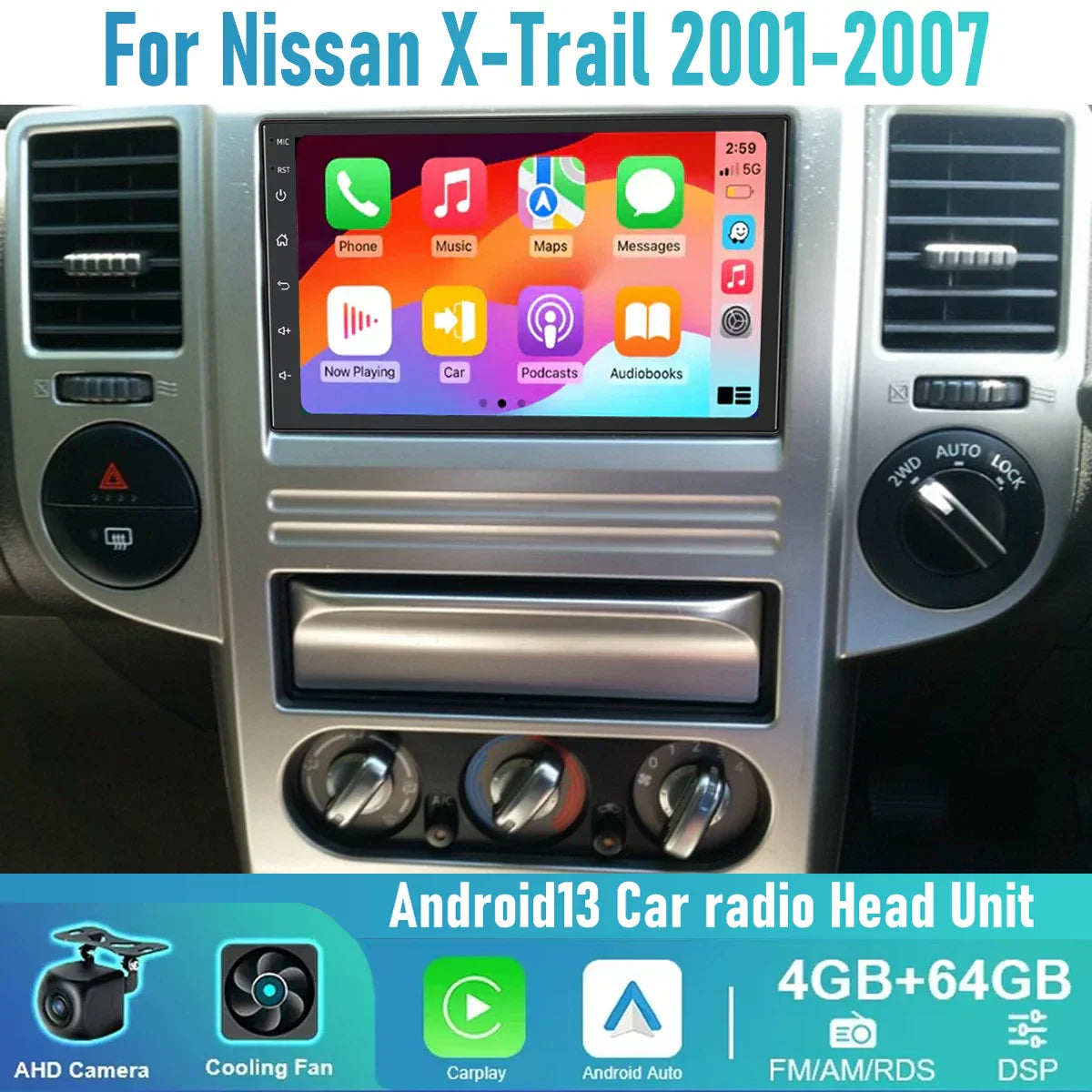 7'' Apple CarPlay Android Auto Head Unit for Nissan X-Trail (2001-2007)