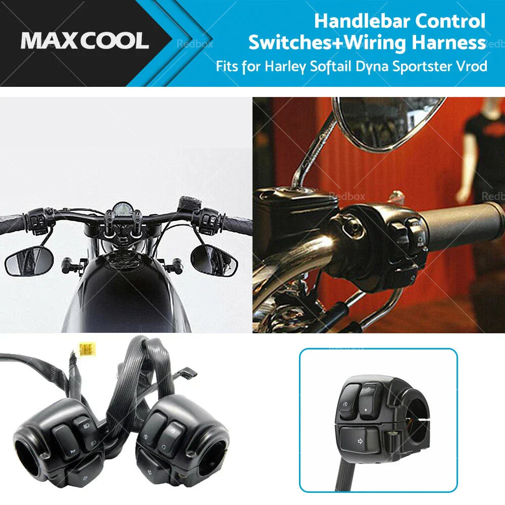 Handlebar Control Switches + Wiring Harness for Harley Dyna Vrod (2006-2017)