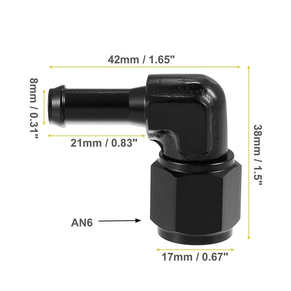 Fitting Adapter Fuel Hose 6AN Female 90 Degree AN6 to 5/16