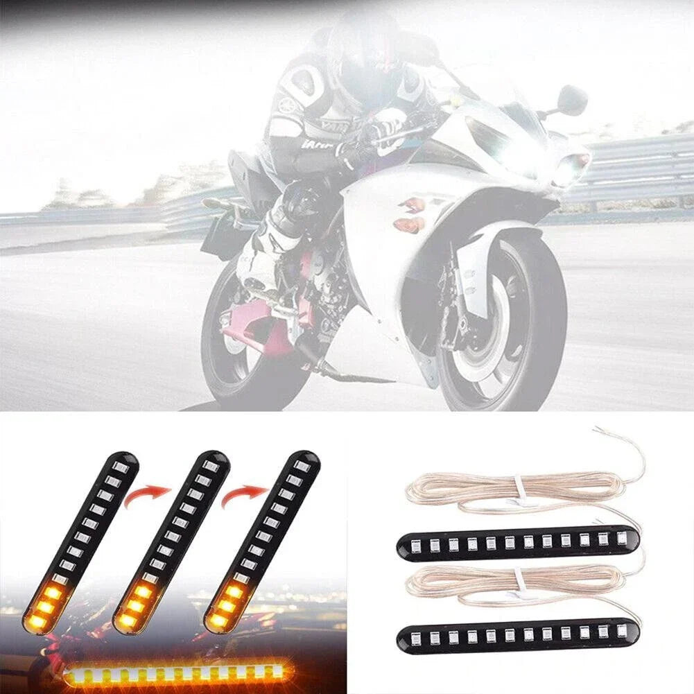 2 x Turn Light 12 LED Amber DC 12V Flowing Water Light Strip for Motorcycle