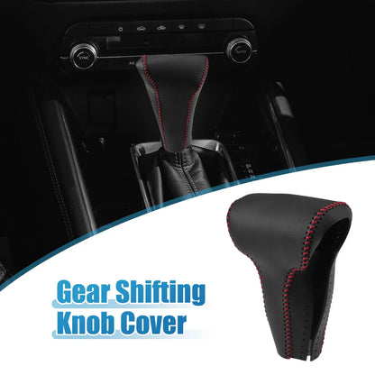 Gear Shift Head Knob Cover for Honda CR-V 2017 Faux Leather Black Red Stitch