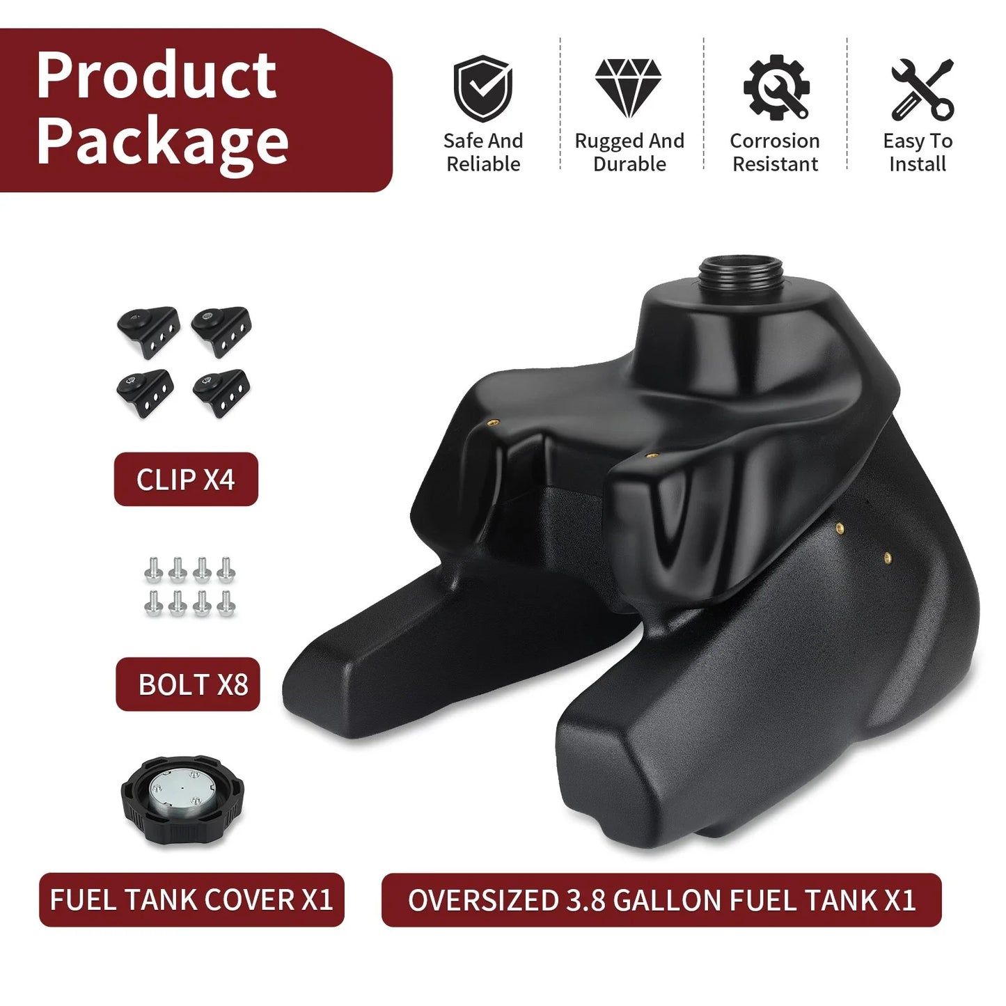 Gas Tank 3.8 Gal w Cap kit for Yamaha Warrior YFM350 (1987-2004)