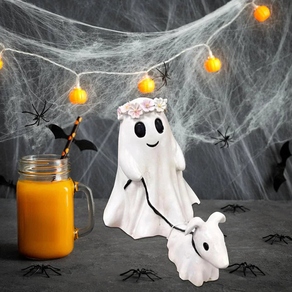 Cute Halloween Ghost Walking Dog Statue Decorations for Indoor Outdoor