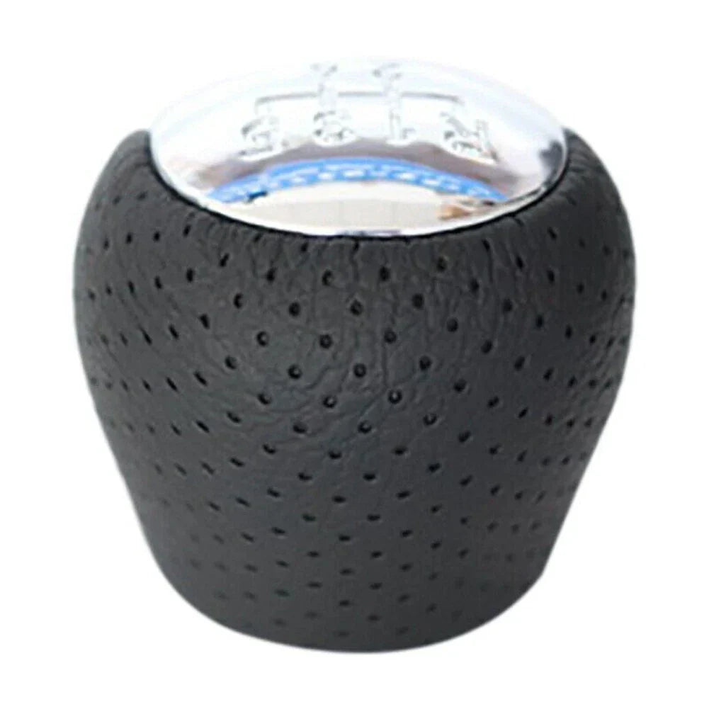 1x Perforated PU Leather Gear Knob Chrome 6-Speed for Hyundai I30 IX35 Black