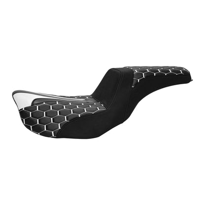 Driver Passenger Seat Black White for Harley Dyna Super Wide Glide (2006 - 2017)