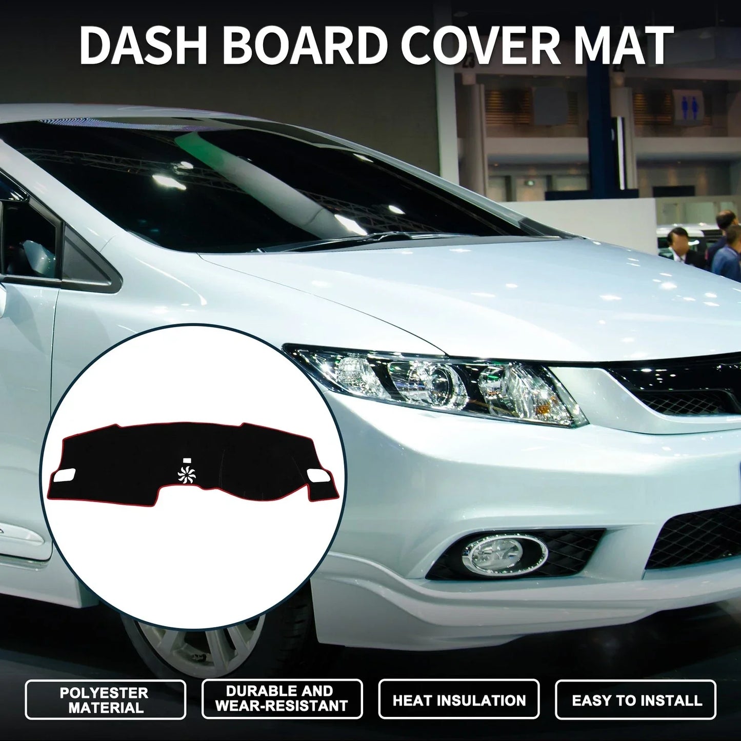 Dashboard Dash Cover Mat for Honda Civic FL5 2022-2024 Sun Protector Pad Black Red