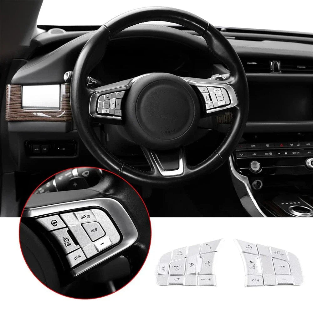 Silver Alloy Steering Wheel Button Cover Trim for Jaguar F-Pace, F-TYPE, XE, XF (2016-2023)