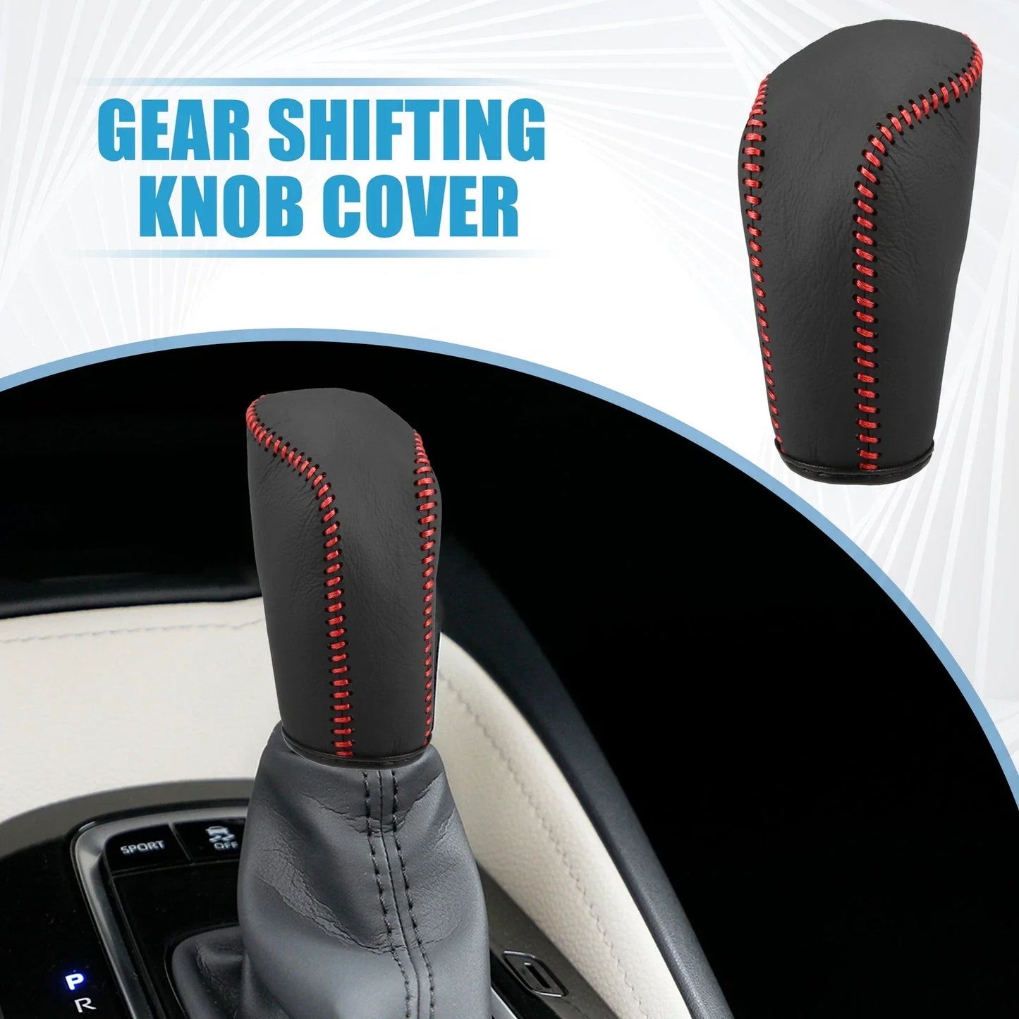 Gear Shifting Knob Cover for Hyundai Verna 2010-2014 Faux Leather Black Red