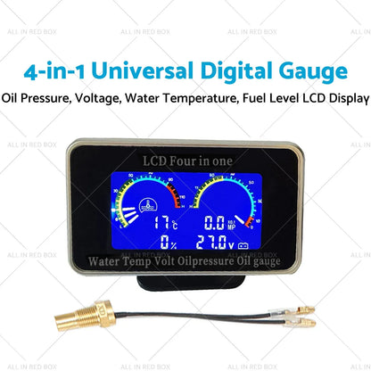 4-in-1 Car LCD Digital Oil Pressure Voltage Water Temp Fuel Gauge