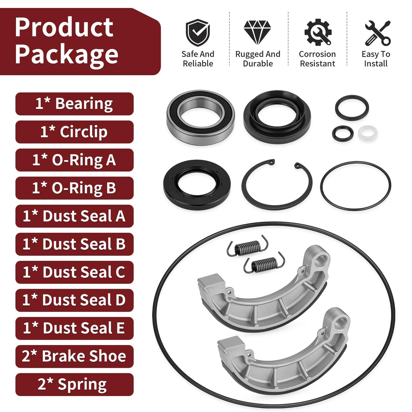 Rear Brake Drum Bearing Seals & Shoes for Honda Rancher 420 TRX420TM(2007–2013)