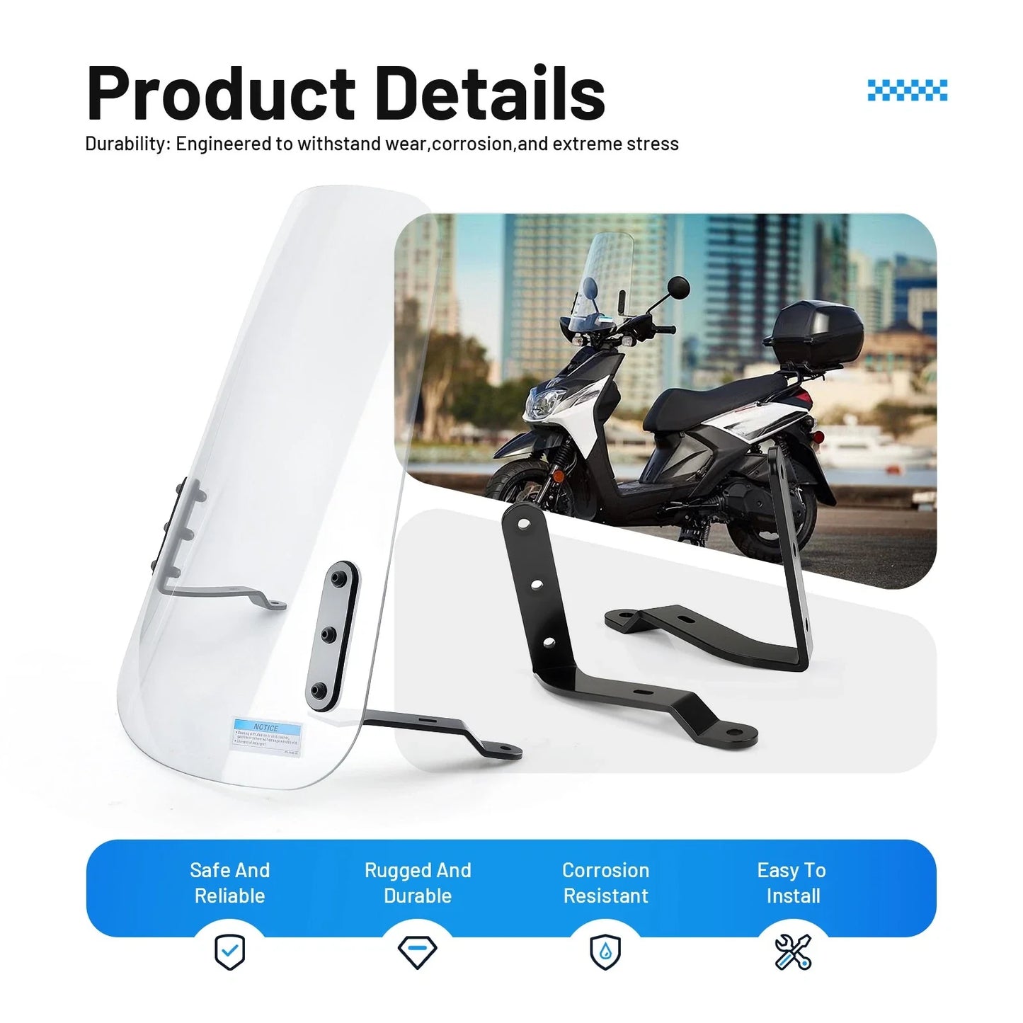 Windshield with hardware for Yamaha Zuma 125 YW125 (2009–2021)
