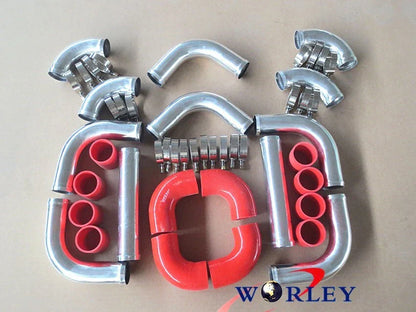 12PCS 2.5" Red Turbo Piping T-Clamp Kit for Universal Intercooler