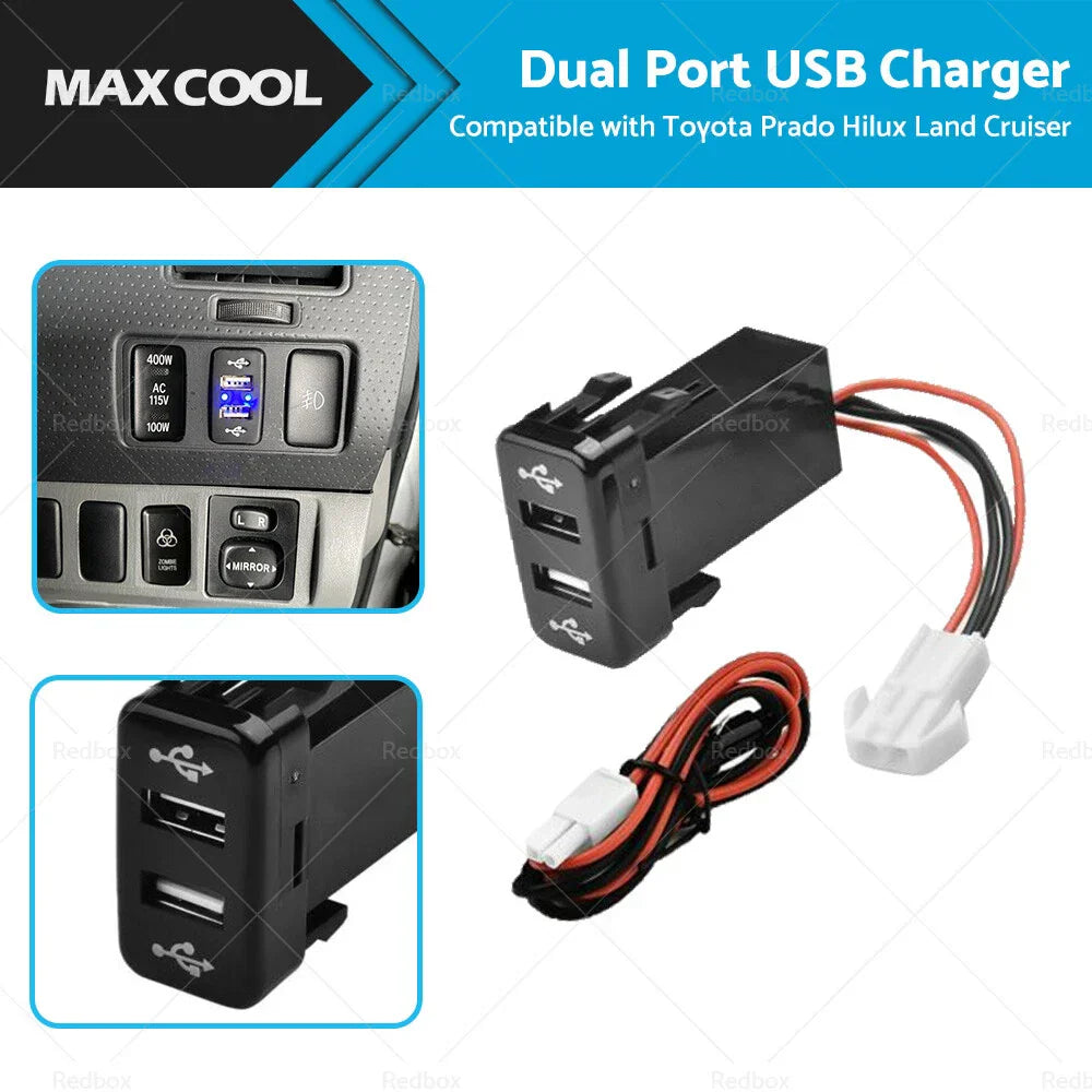 Dual USB Socket Charger for Toyota Hilux Prado Land Cruiser (2003-2023)