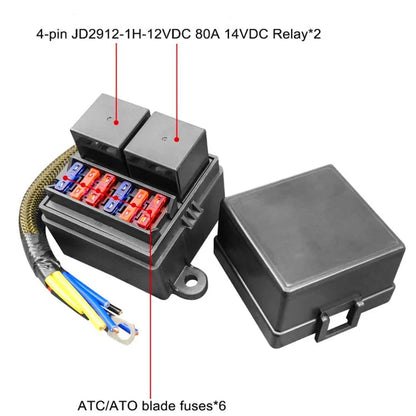Pre-Wired Fuse Relay Box w/  4-Pin 80A Relay & 6 Fuses for Car Truck Boat