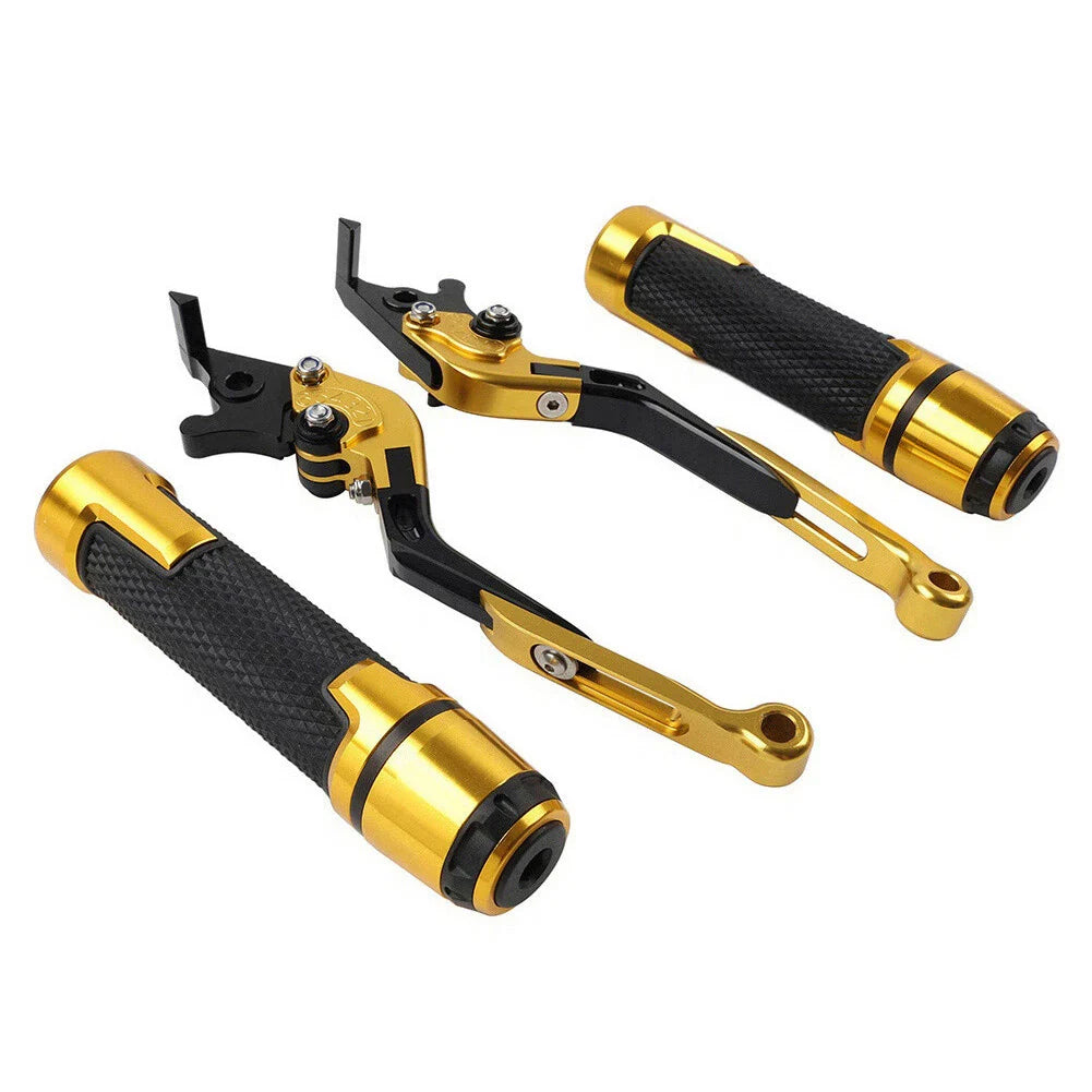 Gold Extendable Brake Clutch Levers & Handlebar Grips for Kawasaki ZX1400 (2006-2023)