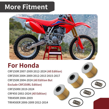3PCS Oil Filter w/O-Ring Spring for Honda CRF250X (2004–2017)