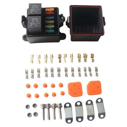 12V 6-Way Fuse Relay Box w/ 5-Pin 40A Relays & Fuses for Car Truck