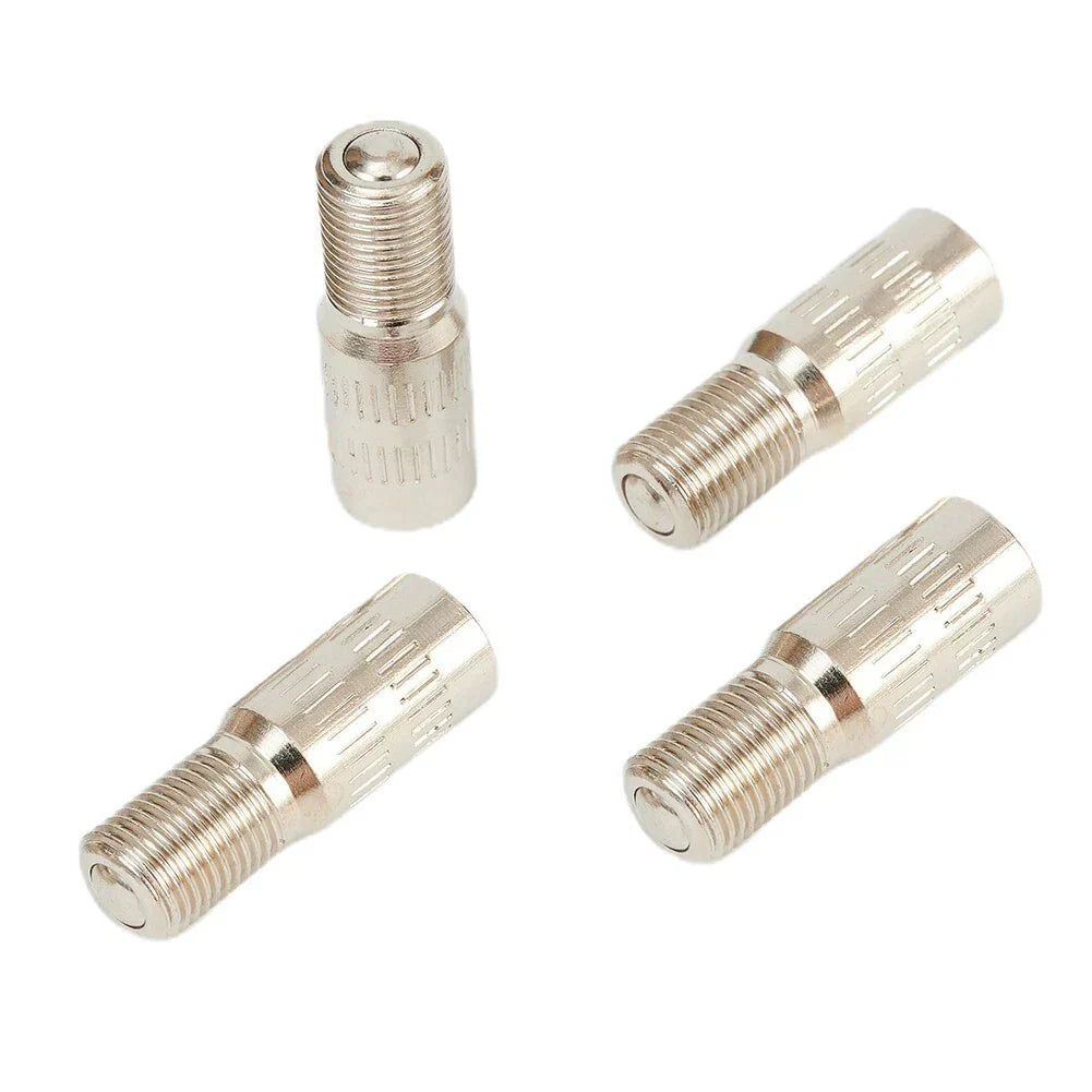 Valve Stem Extensions 4pcs Brass Cap Chrome Extender Screw-On Silver Tone Tyre