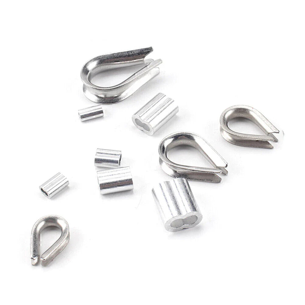 195Pcs M2/3/4/5 Thimble & 6-Size Aluminum Crimping Loop Sleeves