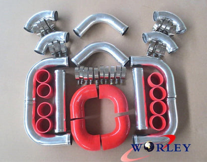 12PCS 2.5" Red Turbo Piping T-Clamp Kit for Universal Intercooler