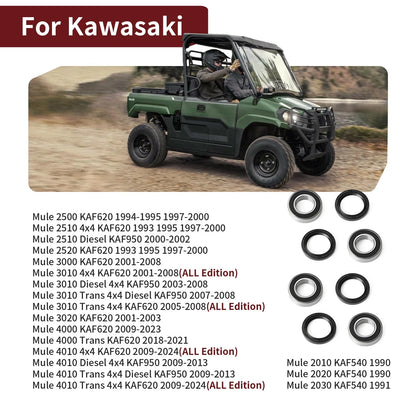 2 x Set Front Wheel Bearings Seals for Kawasaki Mule (2010–2020)