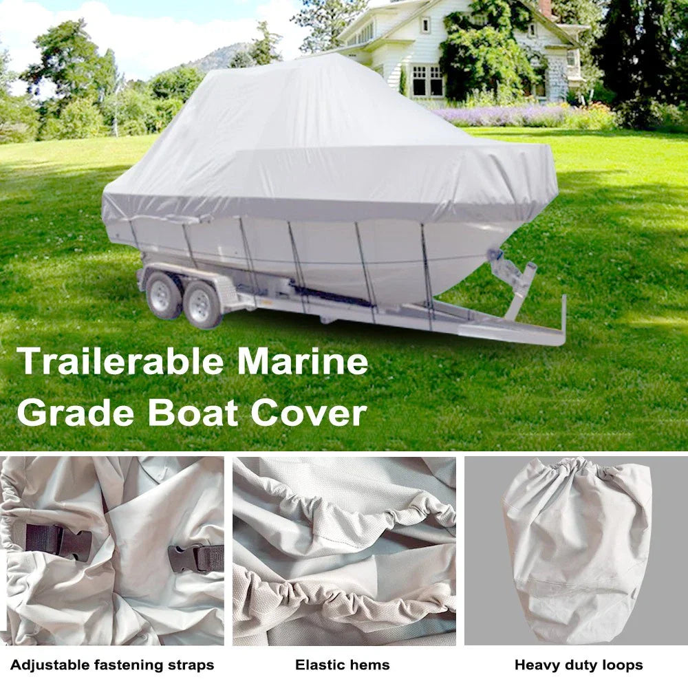 Jumbo 600D Polyester Waterproof Boat Cover for 17-19ft Trailerable Boats