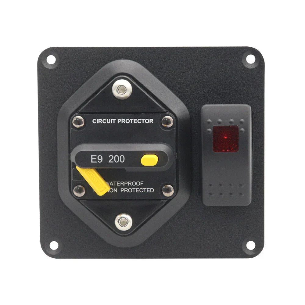 200A Circuit Breaker Panel + Red LED Rocker Switch for Car SUV