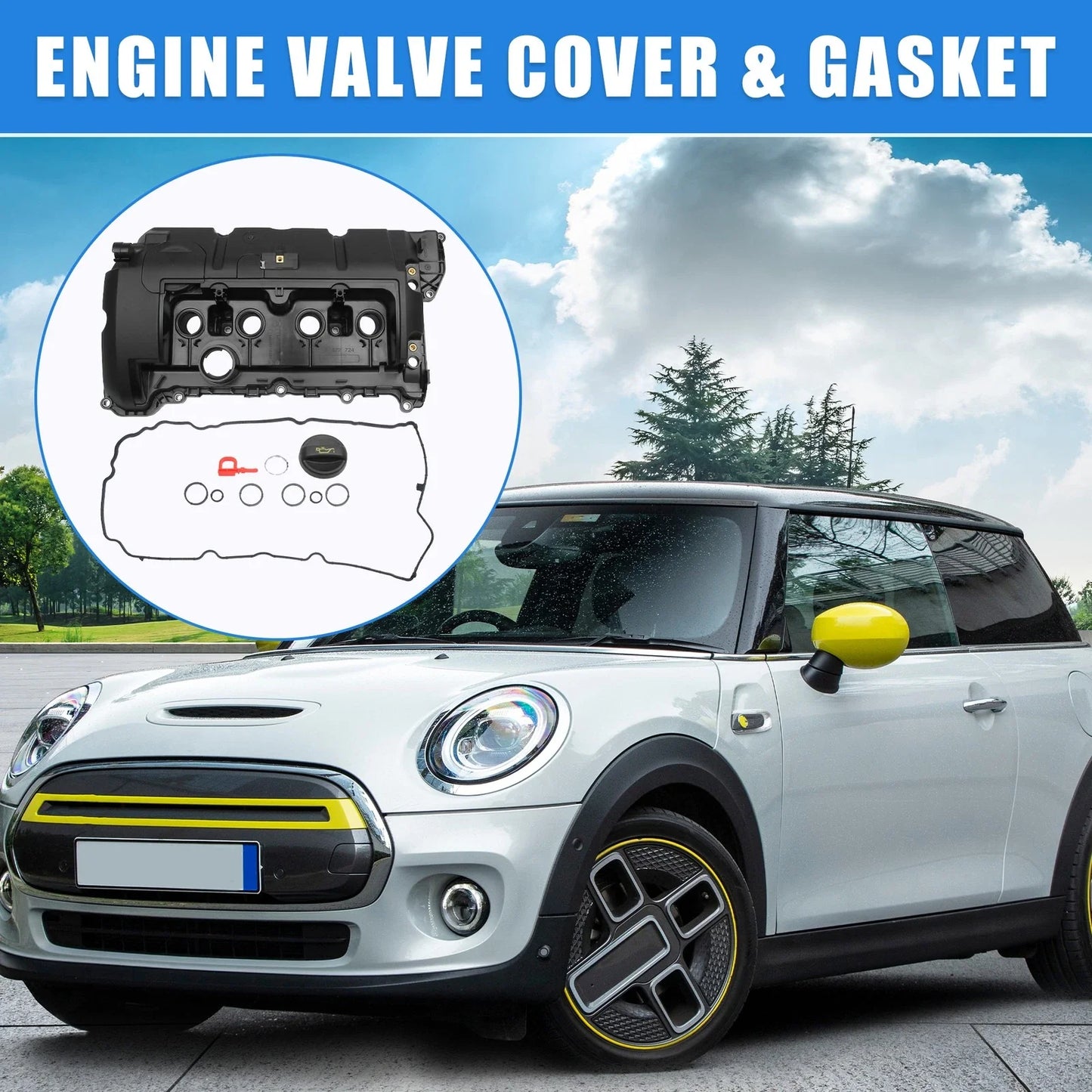 1 Set Engine Valve Cover and Gasket Replacement for BMW Black