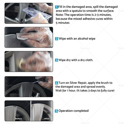 Silver Alloy Wheel Rim Scuff Repair Kits for Car DIY