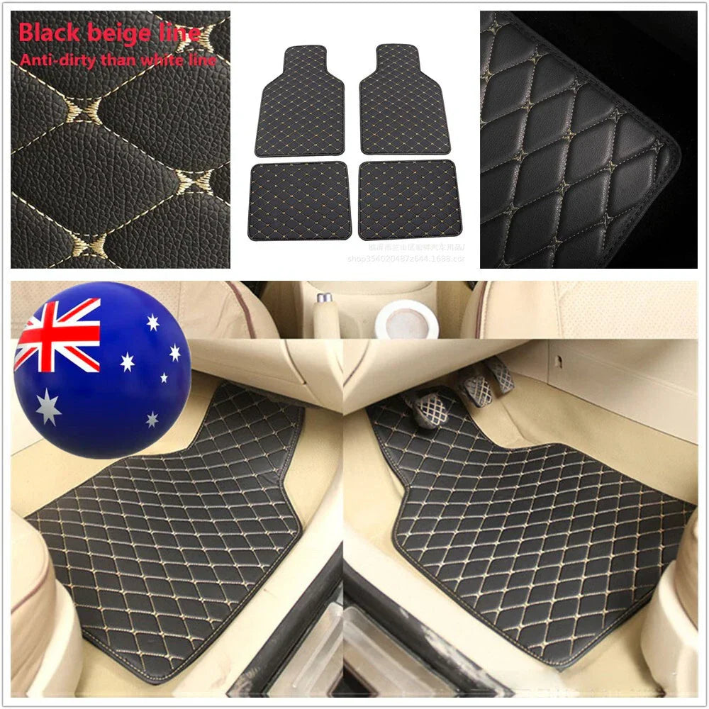 4 x Universal Black PU Leather Car Floor Mats Waterproof for All Models