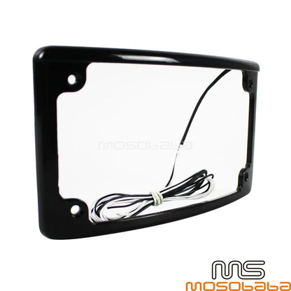 12° Curved Aluminum License Plate Frame w/6 LED Lights for Motorcycle