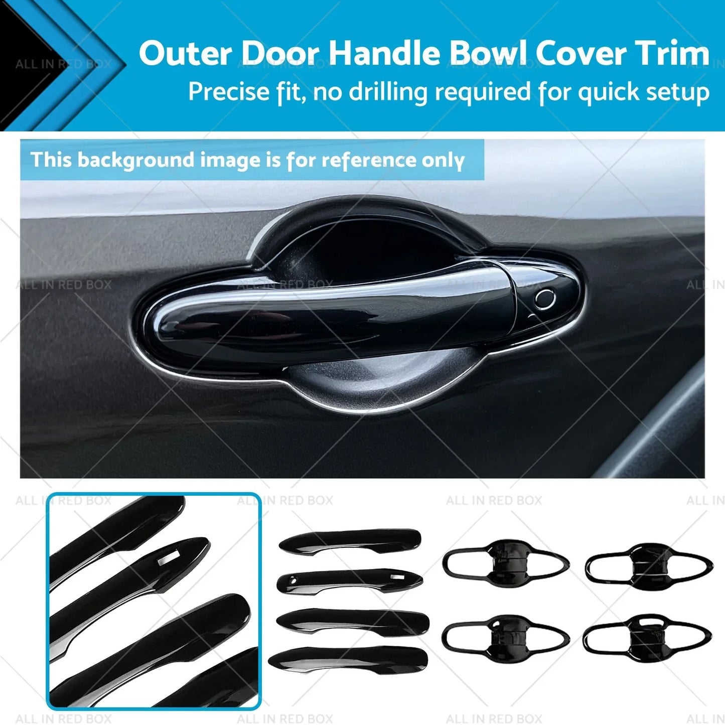 8 x Black Outer Door Handle Bowl Cover Trim for Toyota Camry (2018-2023)