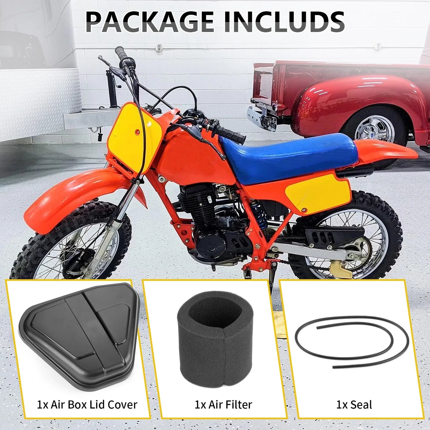 3x Air Filter + Box Lid Cover + Seal for Honda XR80R XR100R (1985–2003)