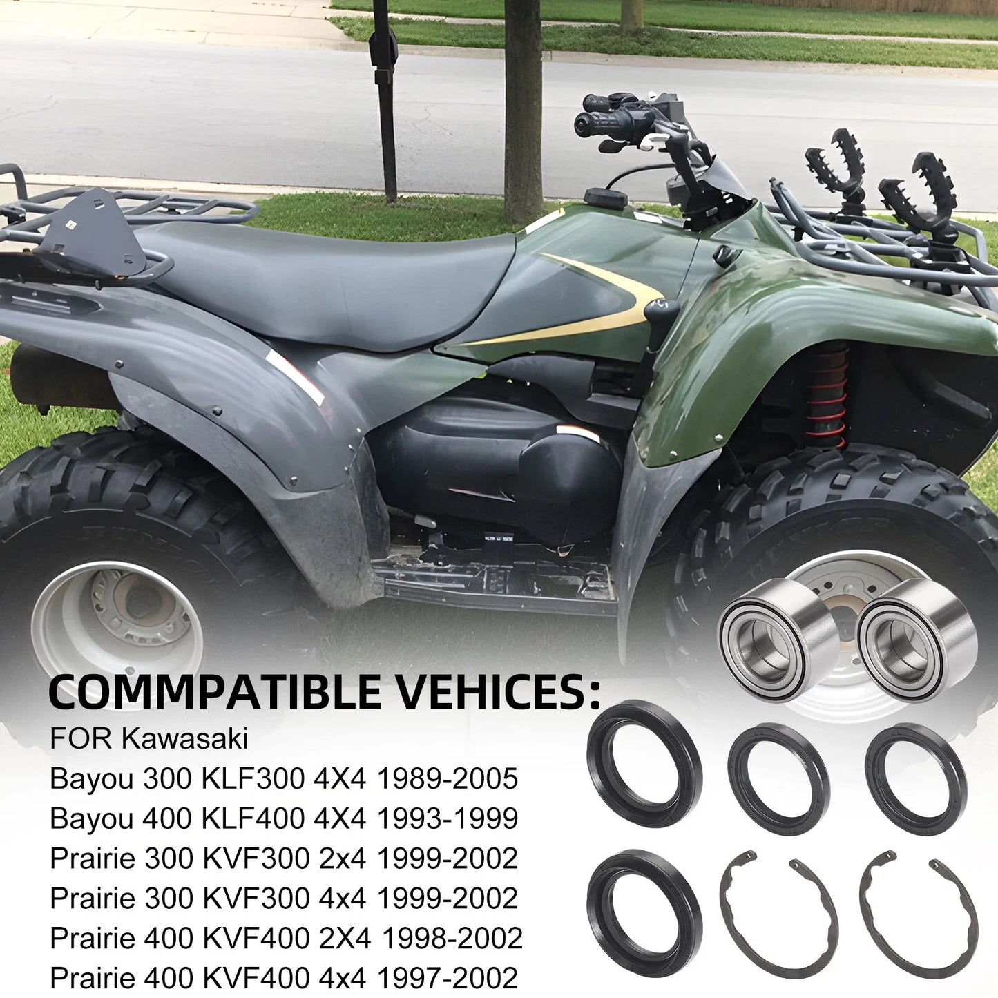 Front Wheel Bearings Seals Kit / Kawasaki Bayou 300 400 (1987–1998)